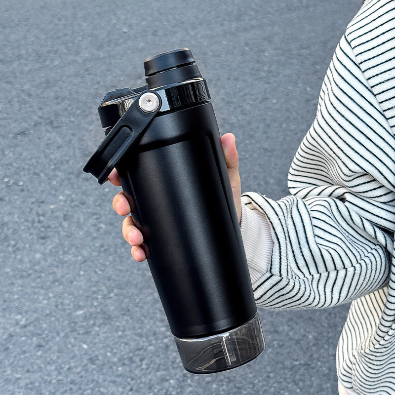 Cana termos cu capacitate mare cu shaker, sticlă de apă cu proteine pentru sport în aer liber, portabilă, compatibilă cu autoturismul
