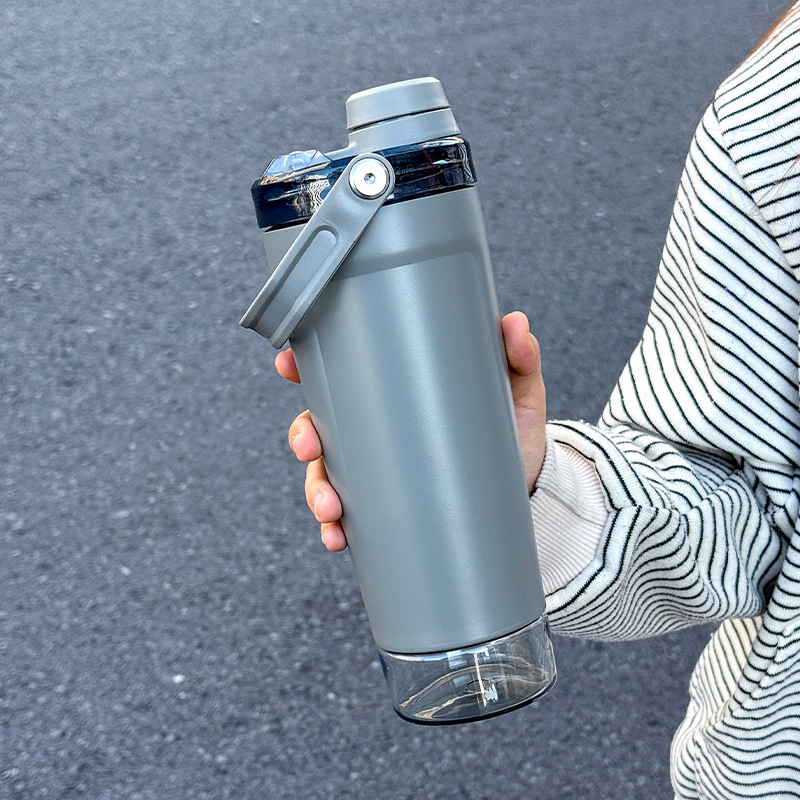 Cana termos cu capacitate mare cu shaker, sticlă de apă cu proteine pentru sport în aer liber, portabilă, compatibilă cu autoturismul