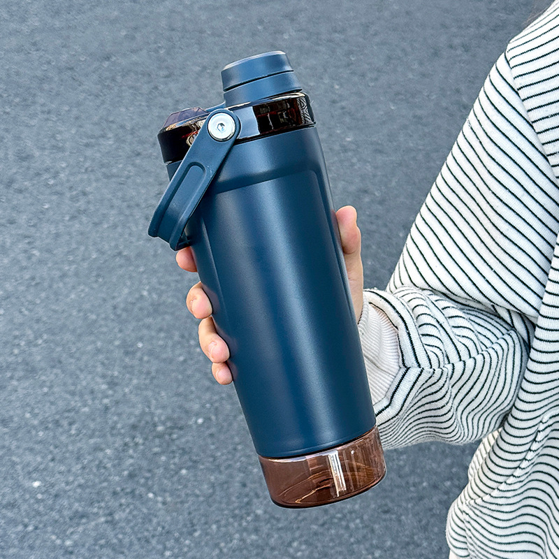 Cana termos cu capacitate mare cu shaker, sticlă de apă cu proteine pentru sport în aer liber, portabilă, compatibilă cu autoturismul