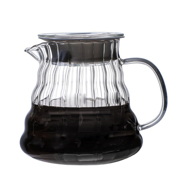 Set cafea din sticlă borosilikată de înaltă calitate cu oală și ceașcă, filtru integrat, stil american pour-over, model cu dungi verticale