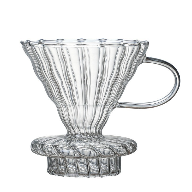 Set cafea din sticlă borosilikată de înaltă calitate cu oală și ceașcă, filtru integrat, stil american pour-over, model cu dungi verticale