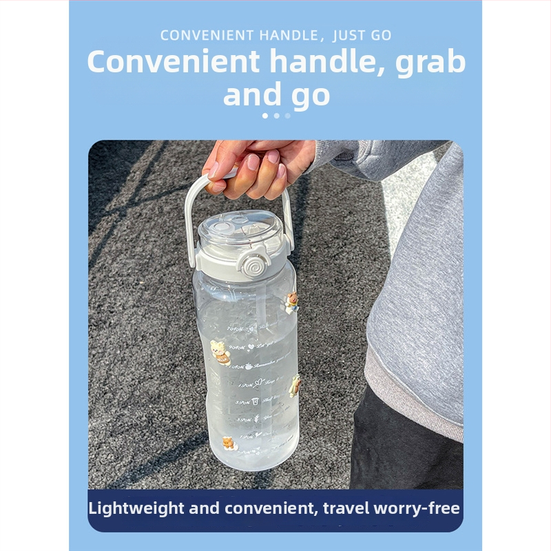 Sticlă de apă din plastic transparent, capacitate 2000 ml, cu pai, portabilă, pentru bărbați, femei și studenți