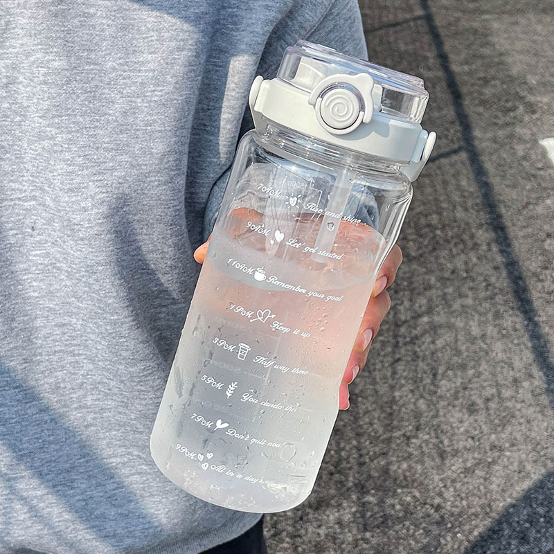 Sticlă de apă din plastic transparent, capacitate 2000 ml, cu pai, portabilă, pentru bărbați, femei și studenți