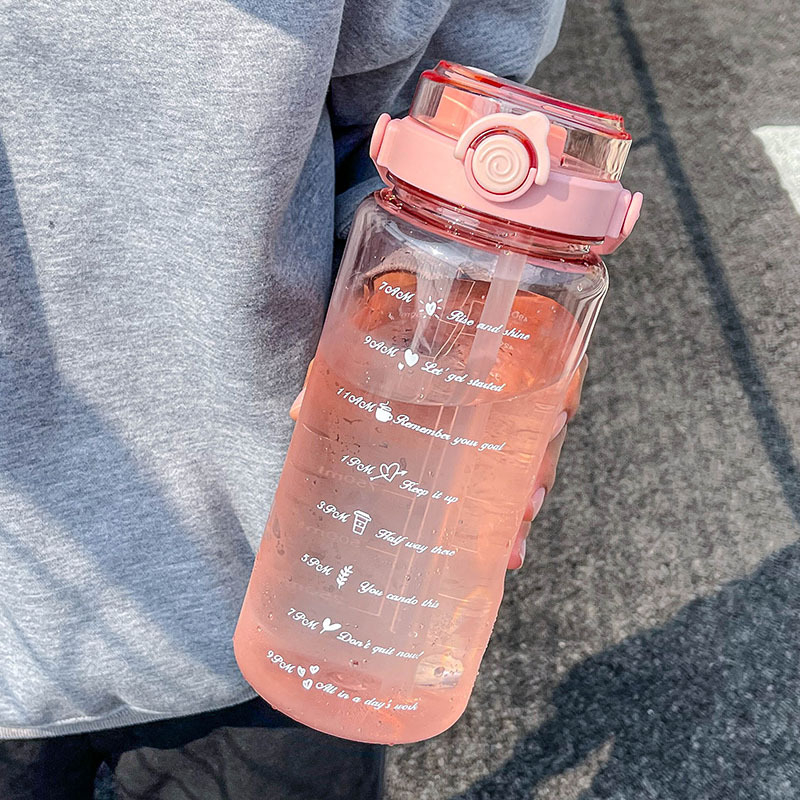 Sticlă de apă din plastic transparent, capacitate 2000 ml, cu pai, portabilă, pentru bărbați, femei și studenți
