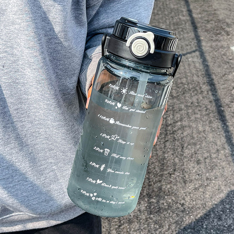Sticlă de apă din plastic transparent, capacitate 2000 ml, cu pai, portabilă, pentru bărbați, femei și studenți