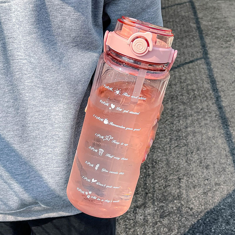 Sticlă de apă din plastic transparent, capacitate 2000 ml, cu pai, portabilă, pentru bărbați, femei și studenți