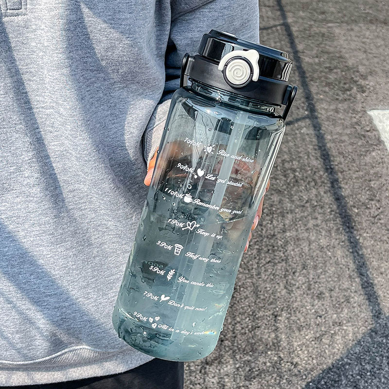 Sticlă de apă din plastic transparent, capacitate 2000 ml, cu pai, portabilă, pentru bărbați, femei și studenți