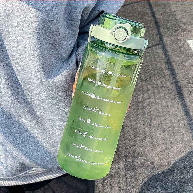 Sticlă de apă din plastic transparent, capacitate 2000 ml, cu pai, portabilă, pentru bărbați, femei și studenți