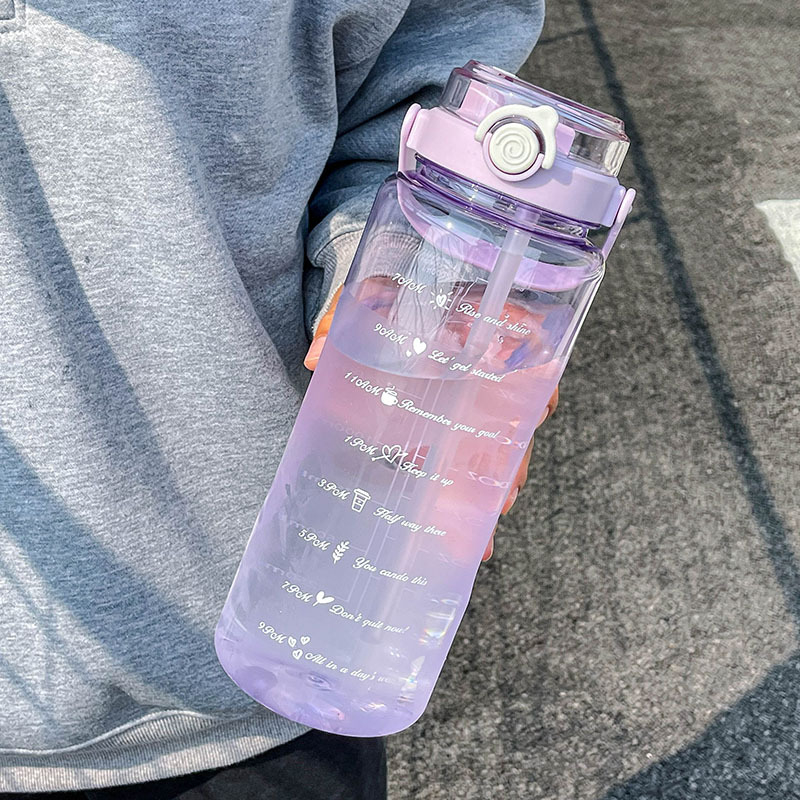 Sticlă de apă din plastic transparent, capacitate 2000 ml, cu pai, portabilă, pentru bărbați, femei și studenți