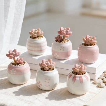 Vas ceramic pentru suculente, rotund, pictat manual, decor de birou, bonsai pe trunchi vechi