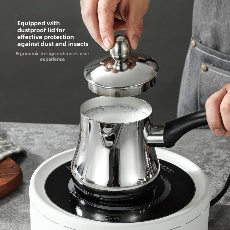 Set din oțel inoxidabil pentru cafea: cești de cafea, ceainic pentru infuzie, moka pot, vas pour-over, ibric turcesc și ustensile de cafea