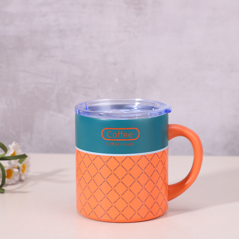 Cană termoizolantă din oțel inoxidabil 304, cu pereți dubli și mâner, 11 oz, pentru birou și mașină