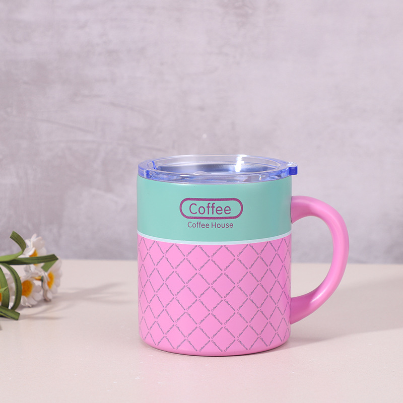 Cană termoizolantă din oțel inoxidabil 304, cu pereți dubli și mâner, 11 oz, pentru birou și mașină