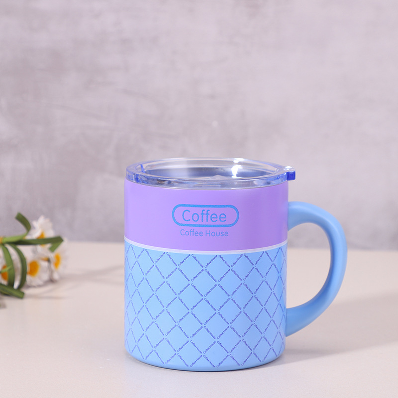 Cană termoizolantă din oțel inoxidabil 304, cu pereți dubli și mâner, 11 oz, pentru birou și mașină