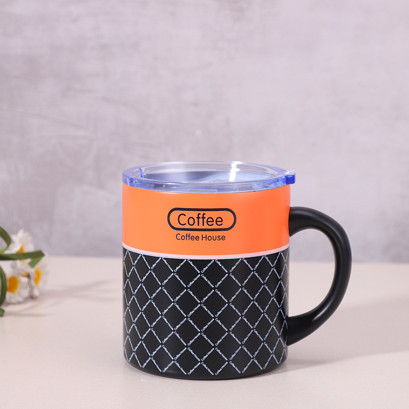 Cană termoizolantă din oțel inoxidabil 304, cu pereți dubli și mâner, 11 oz, pentru birou și mașină
