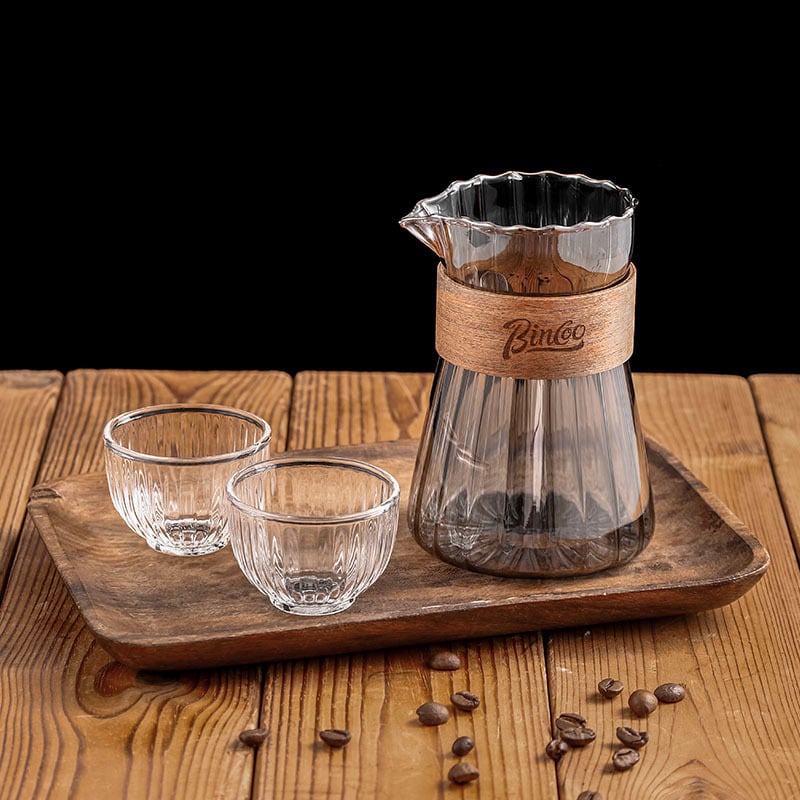 Bincoo Set cafea cu cană cu dungi pentru preparare manuală, filtru de cafea, ceainic Cloud și ceașcă japoneză pentru cold brew
