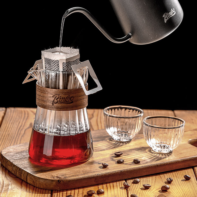 Bincoo Set cafea cu cană cu dungi pentru preparare manuală, filtru de cafea, ceainic Cloud și ceașcă japoneză pentru cold brew