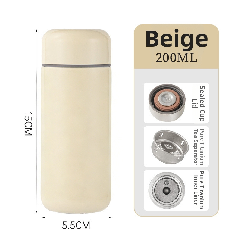 Cană din titan pur, cu pereți dubli, izolată, portabilă, 200 ml, pentru ceai