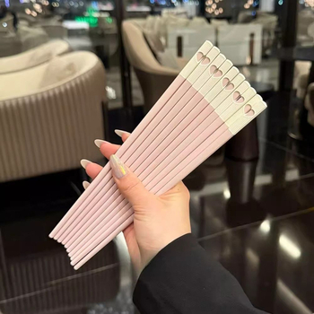 Bețișoare de plastic pentru mâncare, design drăguț roz în formă de inimă, pentru hot pot, uz casnic, 5 perechi, antiderapante
