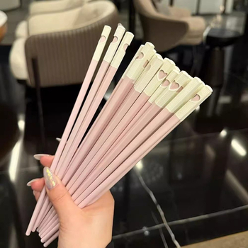 Bețișoare de plastic pentru mâncare, design drăguț roz în formă de inimă, pentru hot pot, uz casnic, 5 perechi, antiderapante
