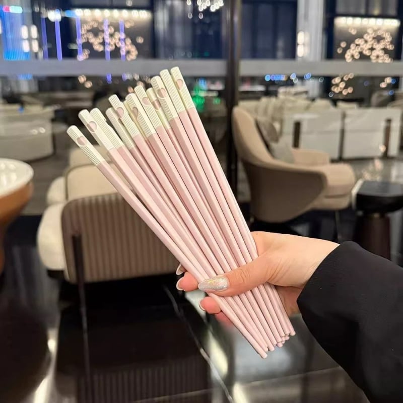 Bețișoare de plastic pentru mâncare, design drăguț roz în formă de inimă, pentru hot pot, uz casnic, 5 perechi, antiderapante