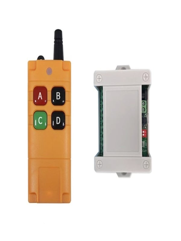 4 csatornás vezeték nélküli kapcsoló tanuló üzemmóddal, AC12V/24V/220V/380V feszültségekhez, ütésálló kivitel, 4 gomb, pillanatnyi működés