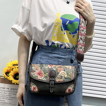 241652 Ženska torbica s retro kineskim stilom šivanom, pamuk-lan materijal, ovalni oblik, preko ramena ili crossbody, casual i svestrana