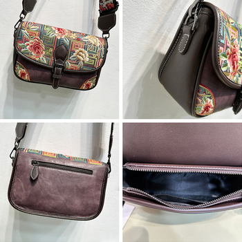 241652 Ženska torbica s retro kineskim stilom šivanom, pamuk-lan materijal, ovalni oblik, preko ramena ili crossbody, casual i svestrana