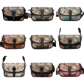241652 Ženska torbica s retro kineskim stilom šivanom, pamuk-lan materijal, ovalni oblik, preko ramena ili crossbody, casual i svestrana