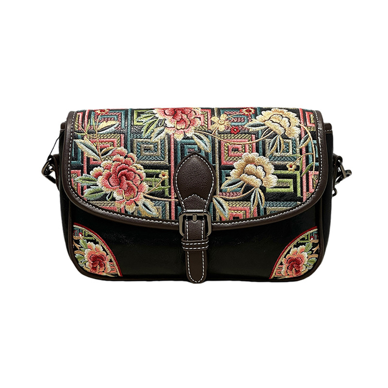 241652 Ženska torbica s retro kineskim stilom šivanom, pamuk-lan materijal, ovalni oblik, preko ramena ili crossbody, casual i svestrana
