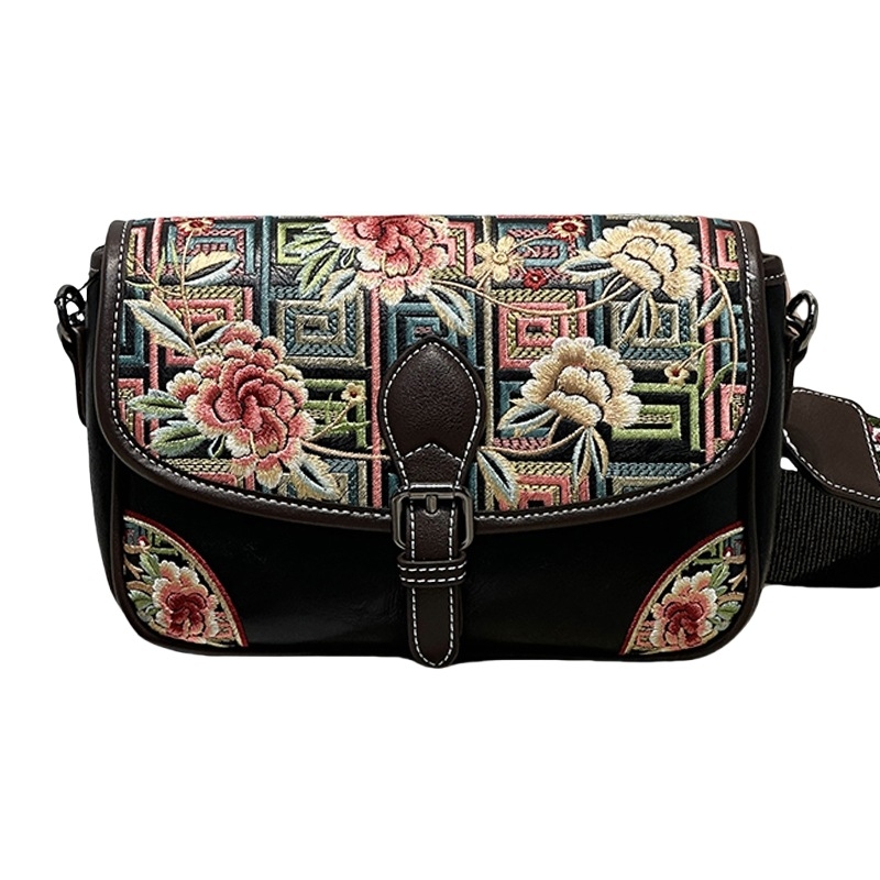 241652 Ženska torbica s retro kineskim stilom šivanom, pamuk-lan materijal, ovalni oblik, preko ramena ili crossbody, casual i svestrana