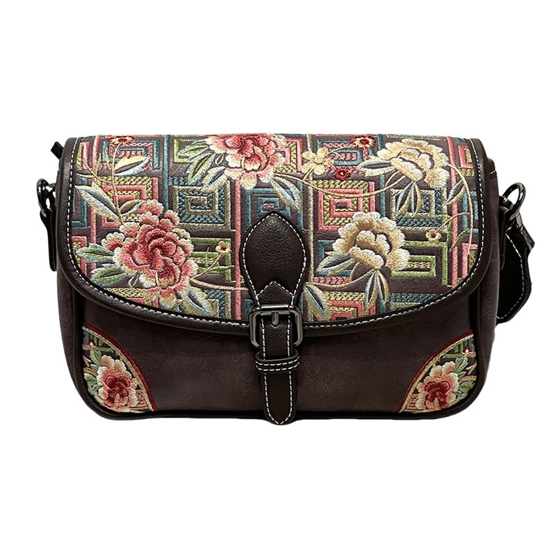 241652 Ženska torbica s retro kineskim stilom šivanom, pamuk-lan materijal, ovalni oblik, preko ramena ili crossbody, casual i svestrana
