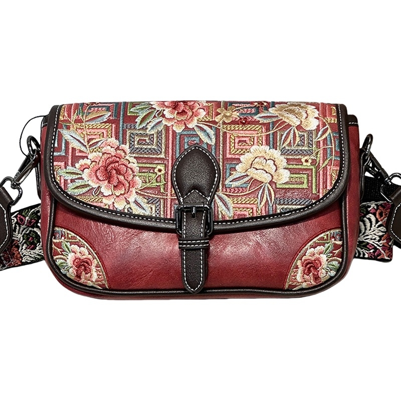 241652 Ženska torbica s retro kineskim stilom šivanom, pamuk-lan materijal, ovalni oblik, preko ramena ili crossbody, casual i svestrana