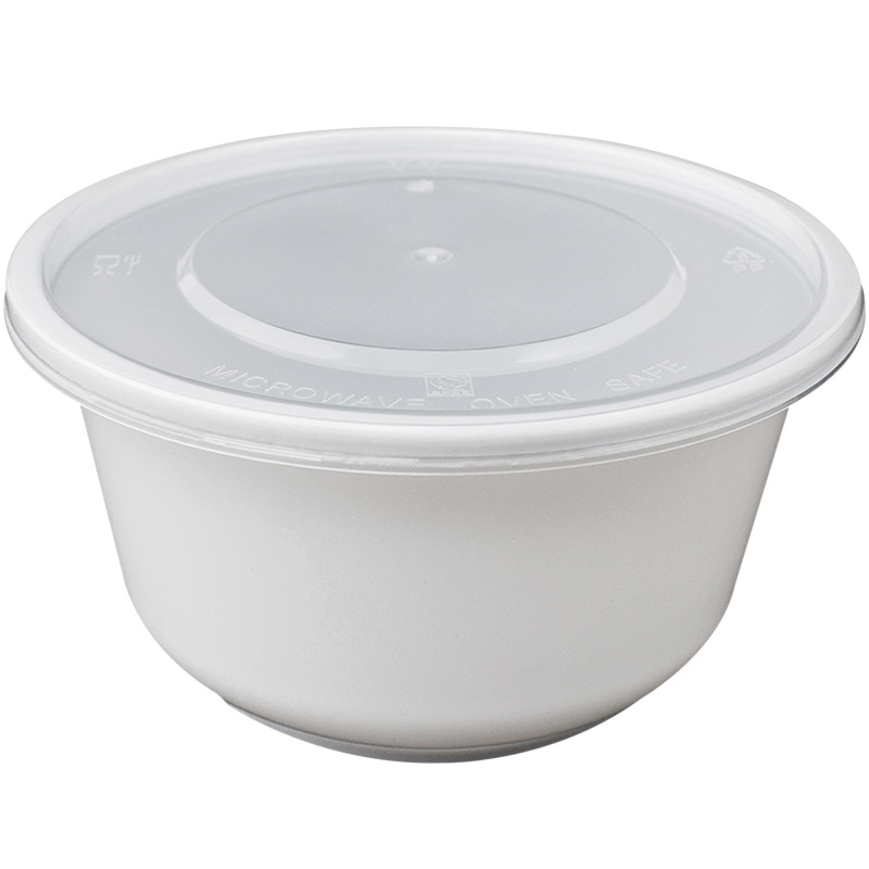 Vas rotund de unică folosință, culoare alb lăptos, recipient alimentar transparent, turnat prin injecție, PP, 300–900 ml, potrivit pentru supe și tăiței