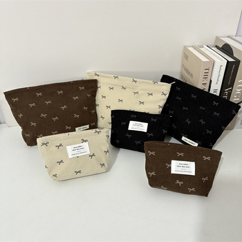 Corduroy kozmetička torbica s mašnicom, prijenosna clutch torbica, velika kapaciteta, unisex pohranjivanje