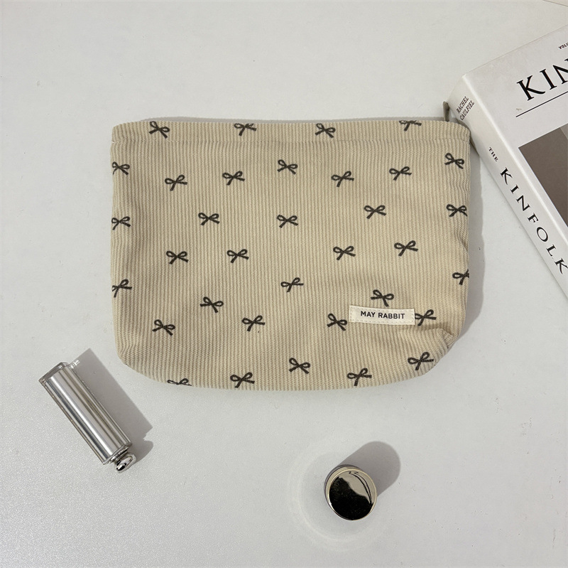 Corduroy kozmetička torbica s mašnicom, prijenosna clutch torbica, velika kapaciteta, unisex pohranjivanje
