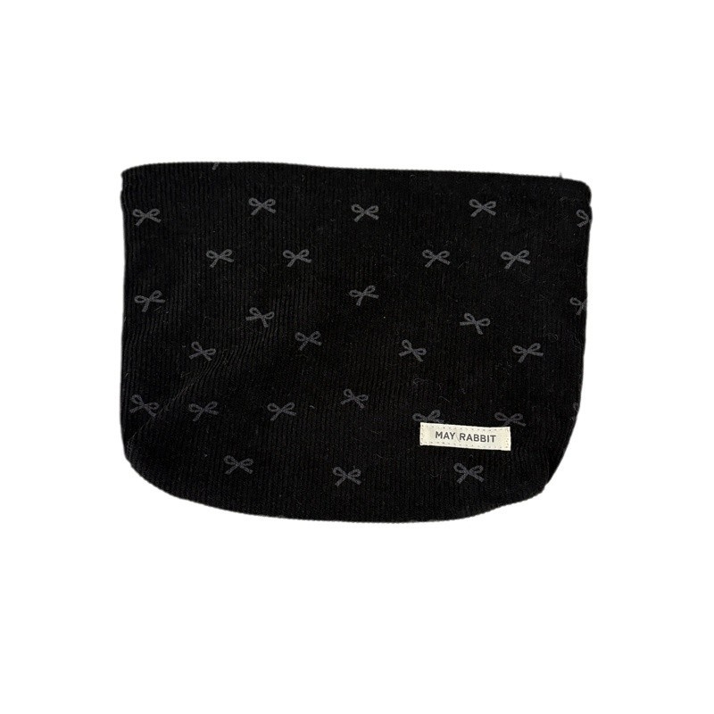 Corduroy kozmetička torbica s mašnicom, prijenosna clutch torbica, velika kapaciteta, unisex pohranjivanje