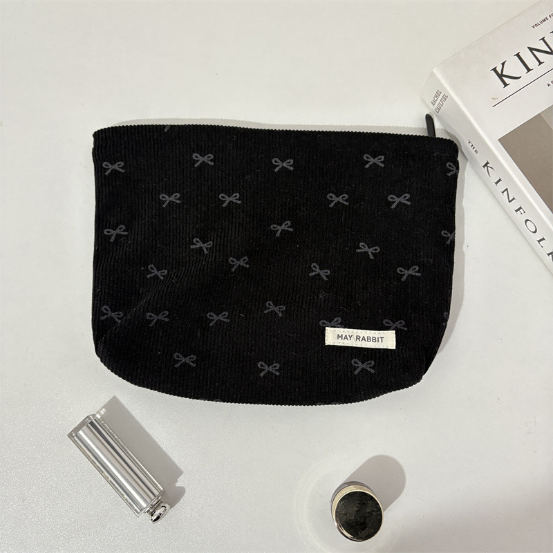 Corduroy kozmetička torbica s mašnicom, prijenosna clutch torbica, velika kapaciteta, unisex pohranjivanje