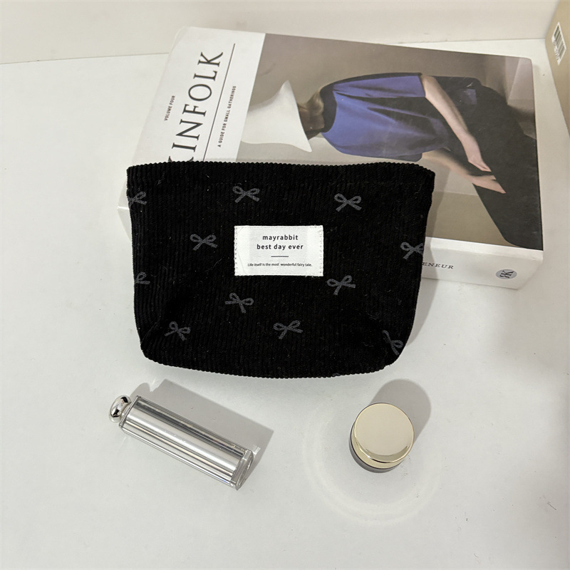 Corduroy kozmetička torbica s mašnicom, prijenosna clutch torbica, velika kapaciteta, unisex pohranjivanje