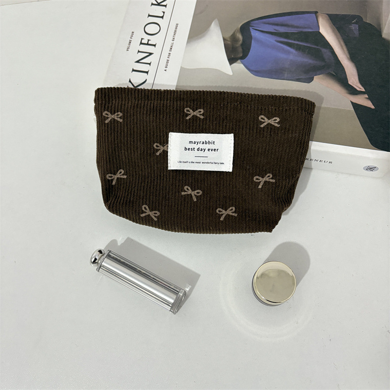 Corduroy kozmetička torbica s mašnicom, prijenosna clutch torbica, velika kapaciteta, unisex pohranjivanje