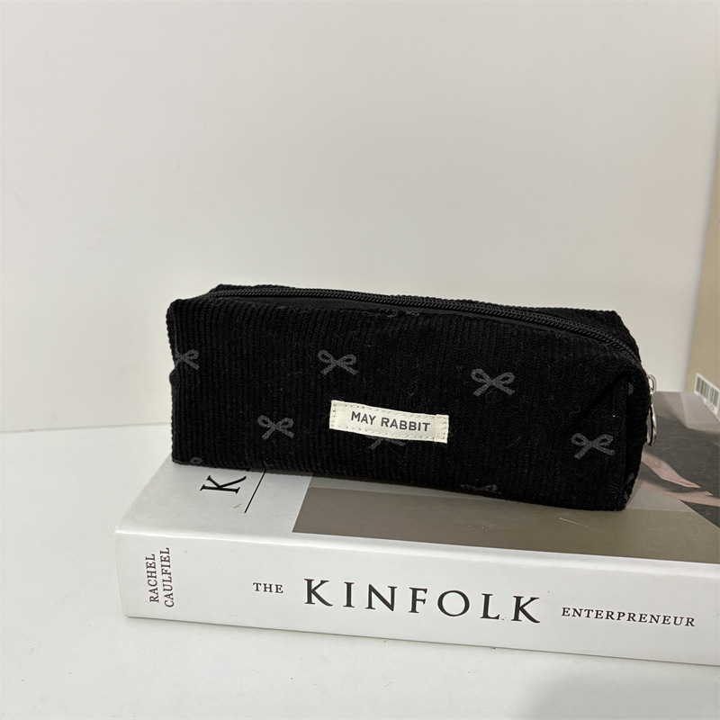 Corduroy kozmetička torbica s mašnicom, prijenosna clutch torbica, velika kapaciteta, unisex pohranjivanje