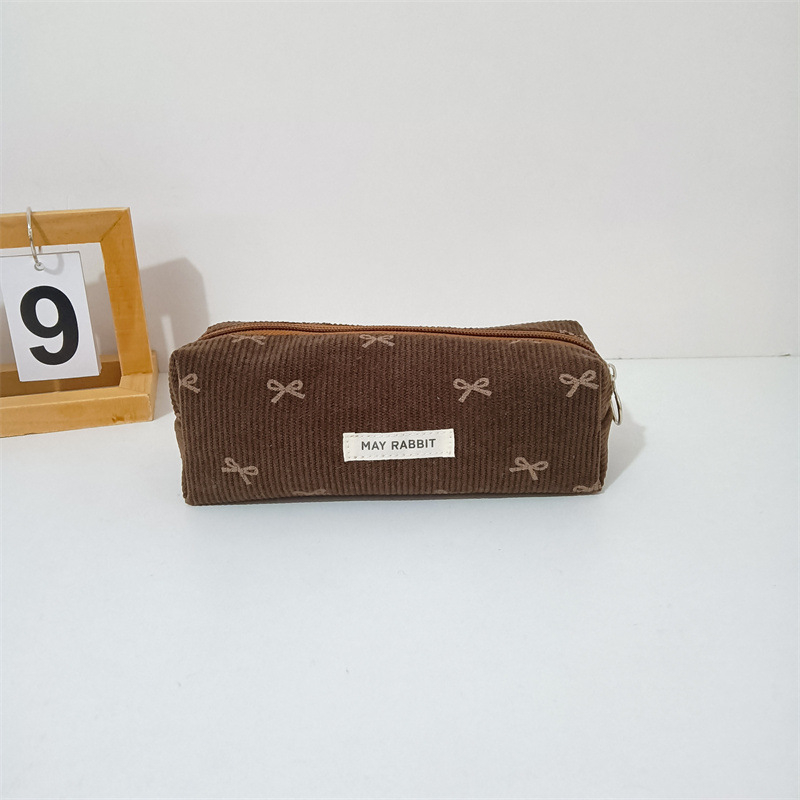 Corduroy kozmetička torbica s mašnicom, prijenosna clutch torbica, velika kapaciteta, unisex pohranjivanje