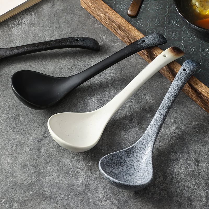 Lingură japoneză pentru terci de orez, lingură mare din ceramică cu mâner lung, stil retro
