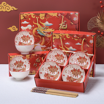 Set ceramic cu bol și bețișoare – Anul Dragonului