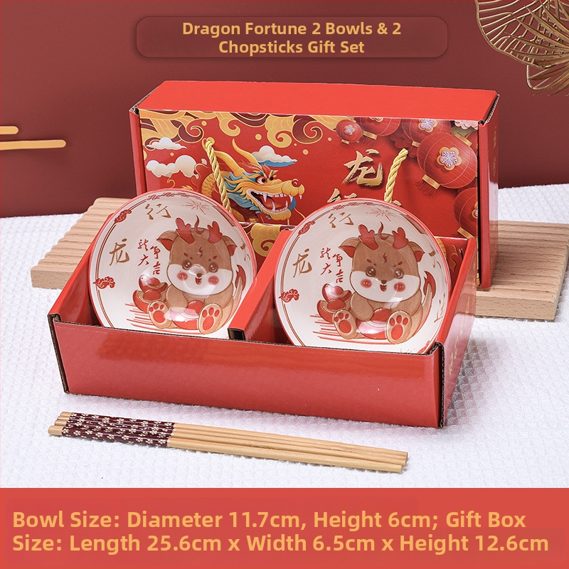 Set ceramic cu bol și bețișoare – Anul Dragonului