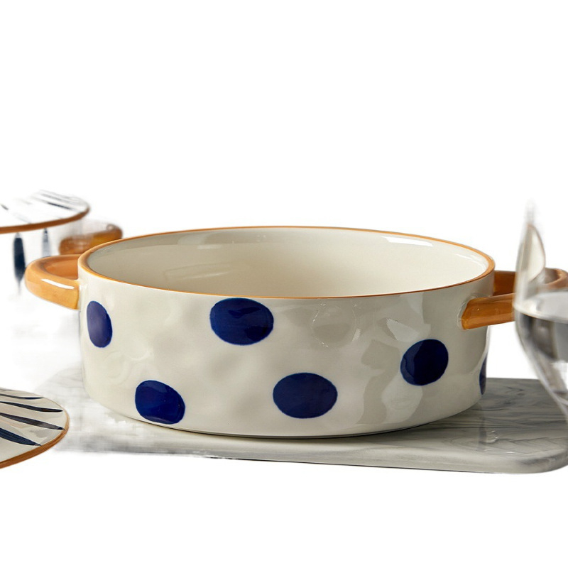Mare bol ceramic pentru supă, cu două mâneri, pentru uz casnic, formă rotundă, stil Nordic, diametru 19–19,9 cm