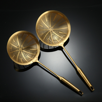 Skimmer profesional din oțel inoxidabil 304, cap perforat mare pentru tăiței și prăjit, filtrare ulei, mâner anti-arzire.