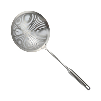 Skimmer profesional din oțel inoxidabil 304, cap perforat mare pentru tăiței și prăjit, filtrare ulei, mâner anti-arzire.