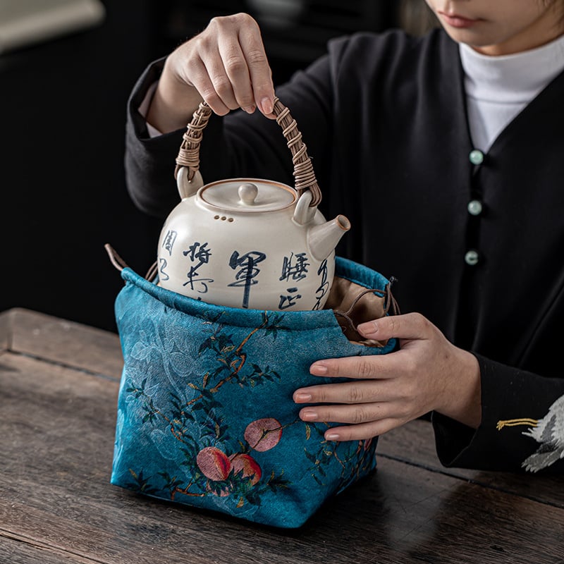 Geantă de transport pentru set de ceai în stil chinezesc, pentru ceainic și accesorii