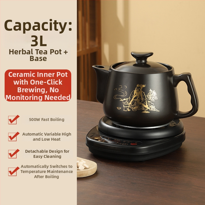 Shan Youjia YB-701 Oală electrică automată pentru decocturi, vas ceramic interior, 3-4 L, 500-1000 W, programabil pentru decocturi din plante
